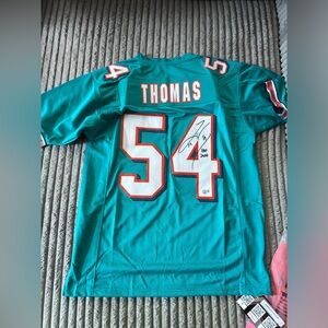 Autographed/Signed Zach Thomas Miami Teal Football Jersey Beckett COA Auto